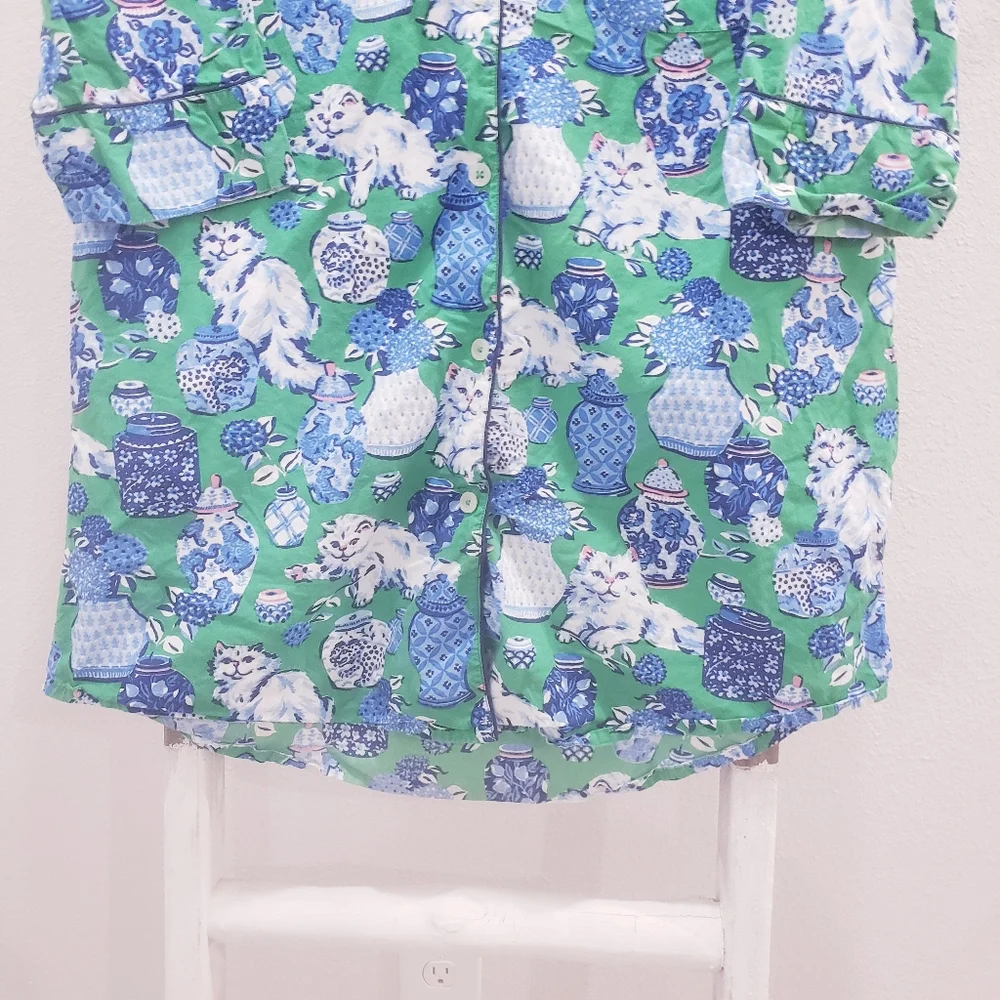 Printfresh Organic Cotton Fancy Cat Print Pajama Top Size Small - Picture 5 of 10